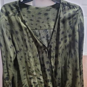 Olive Green Drape Front Animal Print Blouse